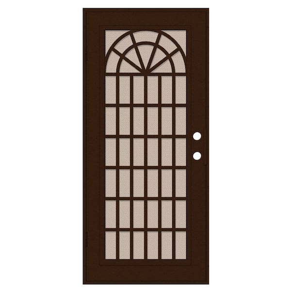 Trellis 30 in. x 80 in. Right Hand/Outswing Copper Aluminum Security Door with Desert Sand Perforated Metal Screen
