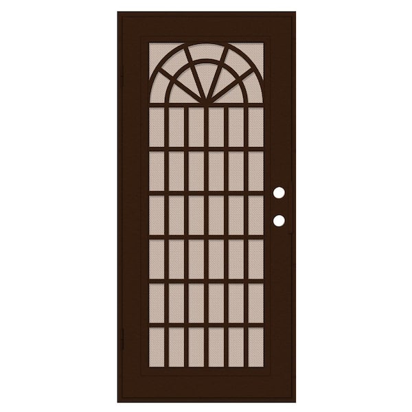 Unique Home Designs Trellis 36 in. x 80 in. Right Hand/Outswing Copper Aluminum Security Door with Desert Sand Perforated Metal Screen