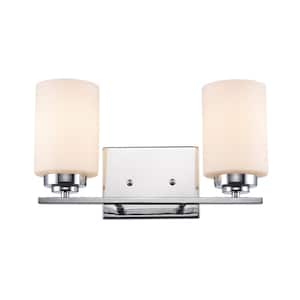 Mod Pod 14.25 in. 2-Light Polished Chrome Bathroom Vanity Light Fixture with Frosted Glass Cylinder Shades