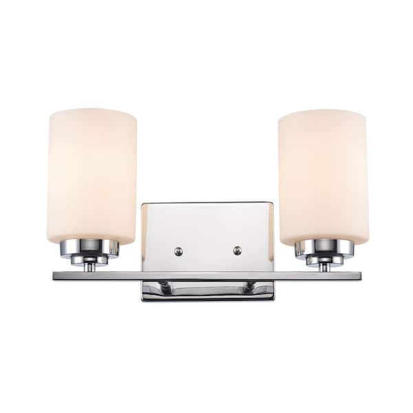 Bel Air Lighting Mod Pod 14.25 in. 2-Light Polished Chrome Bathroom Vanity Light Fixture with Frosted Glass Cylinder Shades