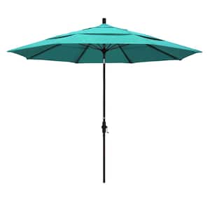 11 ft. Bronze Aluminum Market Patio Umbrella with Collar Tilt Crank Lift in Aruba Sunbrella