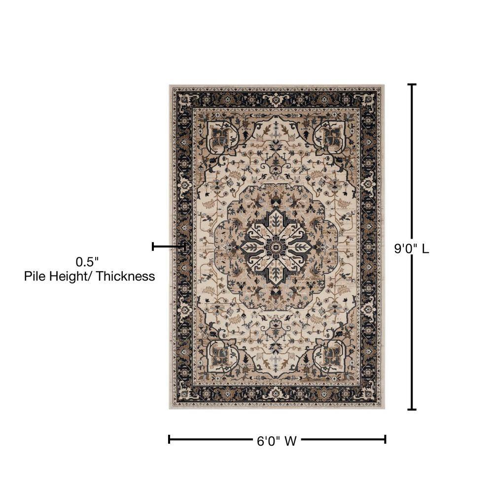 Lyndhurst Cream and Navy 6' x 9' Synthetic Area Rug