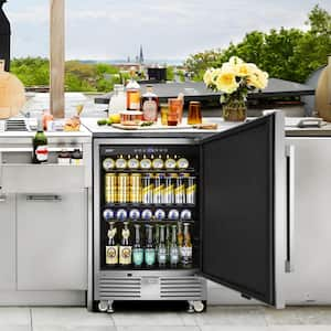 4.9cu. ft. 24 in. 190 Can Built-In/Freestanding Outdoor Cooler Fridge with 4 wheels, Weatherproof, Stainless Steel