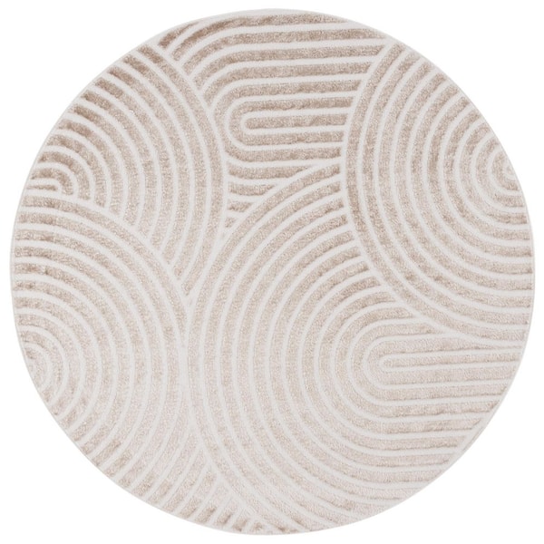 Maya 7 ft. x 7 ft. Taupe/Ivory Zen Arches Round Area Rug