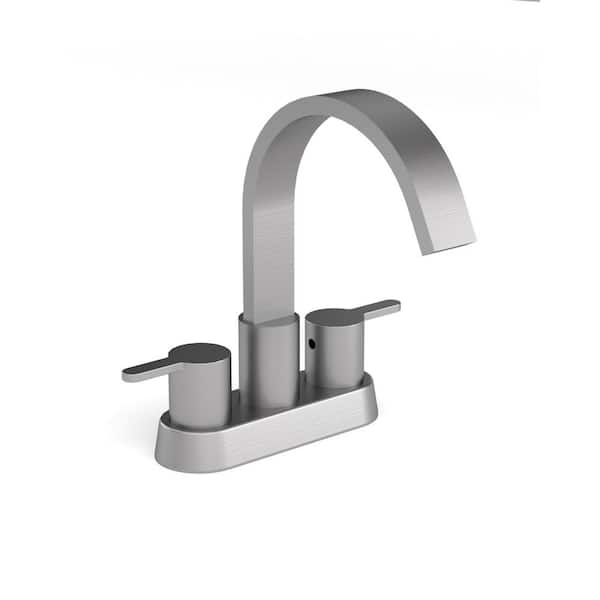 YAWWALK 4 in. Centerset Double Handle High Arc Bathroom Faucet with Waterfall Spout in Brushed Nickel (Valve Included)