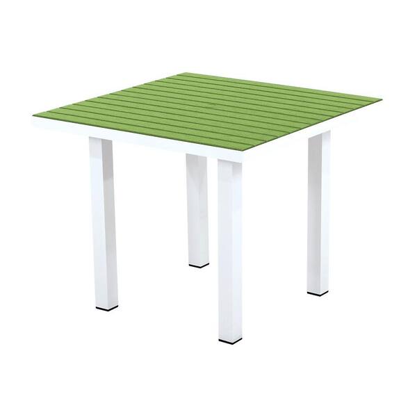 POLYWOOD Euro Satin White/Lime 36 in. Square Patio Dining Table