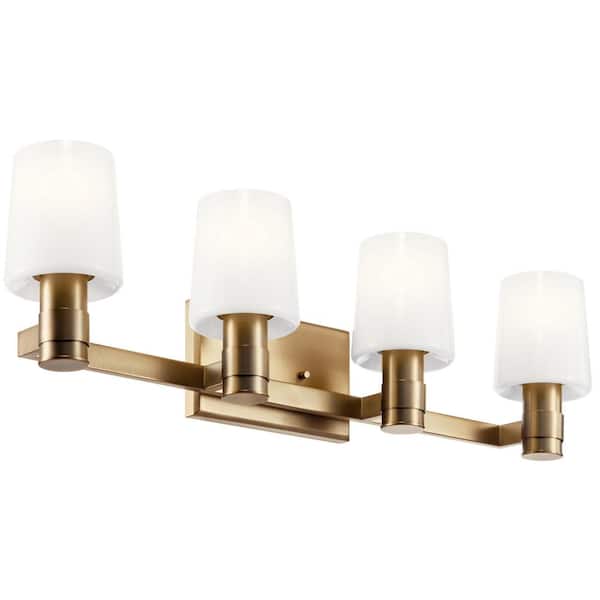 Adani 30 in. 4-Light Champagne Bronze Soft Modern Bathroom Vanity Light with Opal Glass