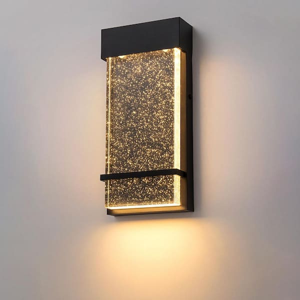LLHZSY Acerbis 11.81 in. Black Modern Bubble Glass Integrated LED Outdoor Hardwired Garage and Porch Light Lantern Sconce