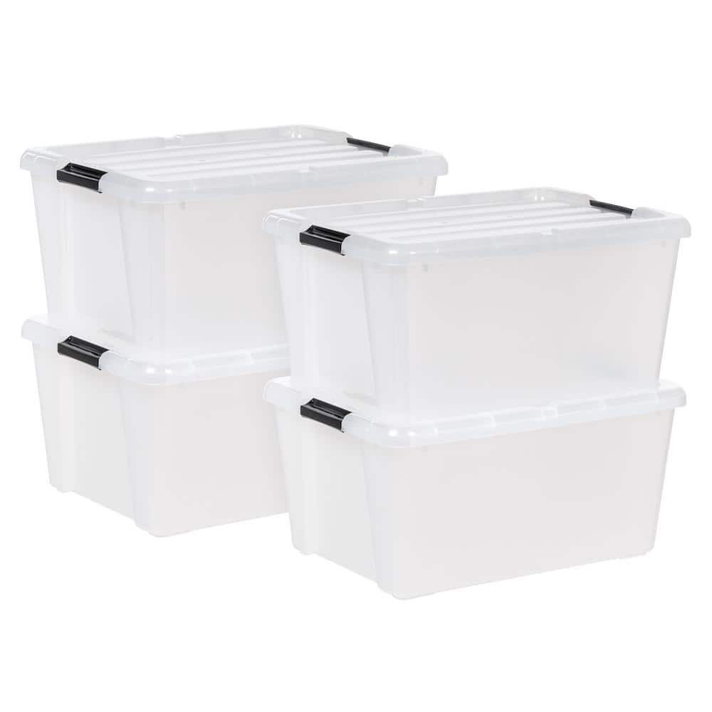 IRIS 45 Quart Buckle Up Storage Box, Clear/Black, Set of 4 -  585098