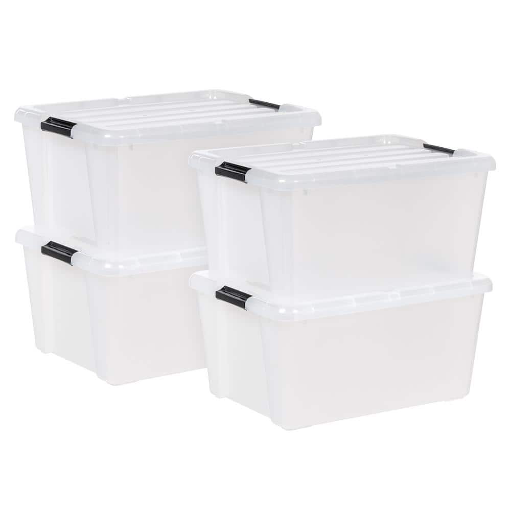 IRIS 45 Qt./11.25 Gal. Buckle Up Storage Box, Clear/Black (4-Pack