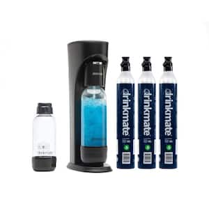Matt Black Sparkling Water & Soda Maker Machine Ultimate Bundle w/3 ea 60L CO2 Cartridge, 1L & 0.5L Re-Usable Bottles