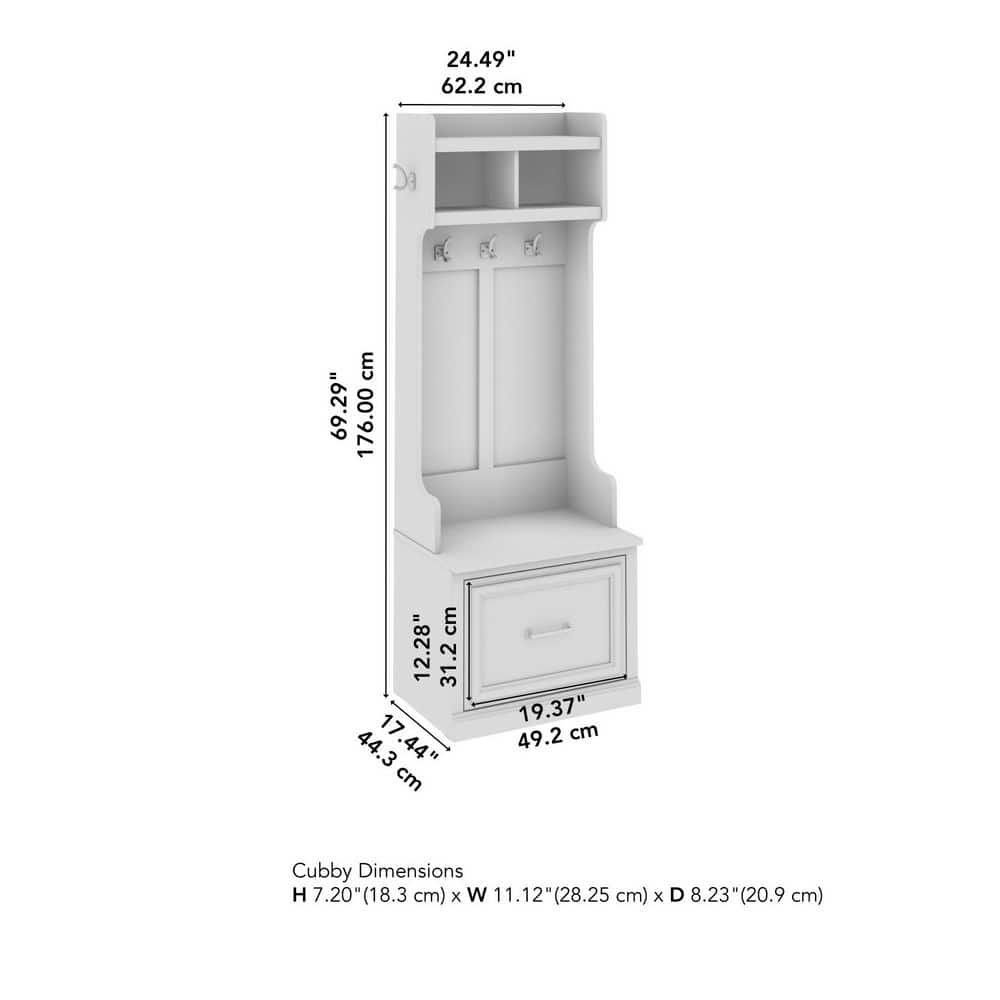 White Washed Maple Hall Tree with Storage Bench and Drawer