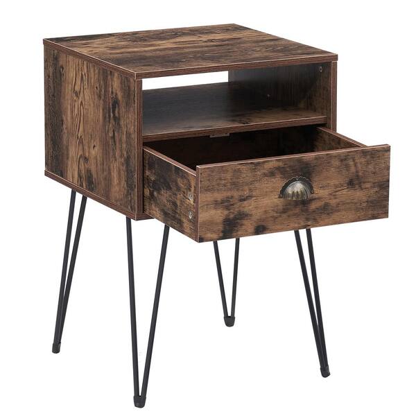 ◆サイドテーブル◆Φ40cm◆ウォールナット◆PYD05-11◆ VECELO Nightstand 2-Tier Industrial End Side Table with Open