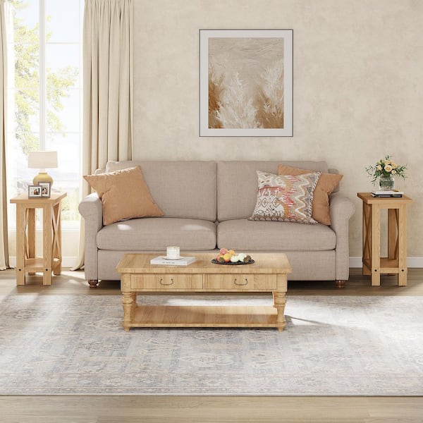 BYBLIGHT Kerlin 25.6 in. Light Brown Rectangle MDF End Table with X-Structure, Farmhouse Side Table for Living Room, Bedroom