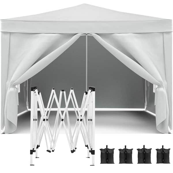 10 ft. x 10 ft. Outdoor White Pop Up Canopy, Folding Party Tent with Removable Sidewalls, Carry Bag, 4-Piece Weight Bag
