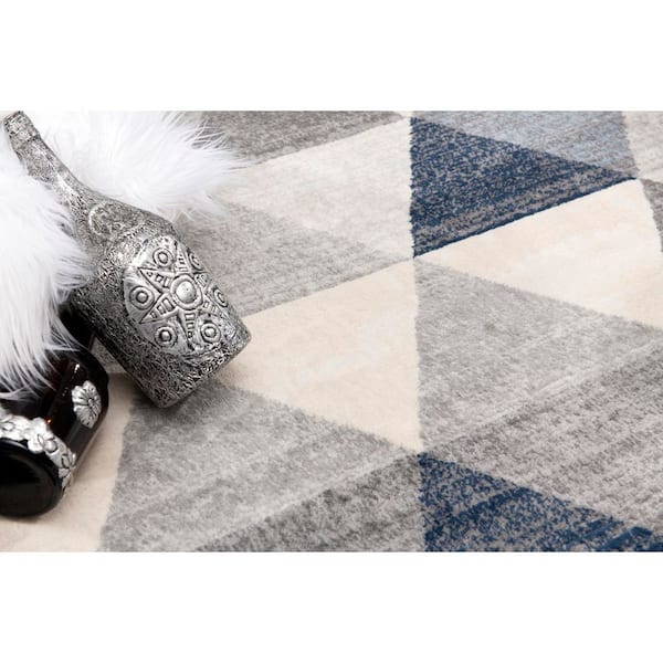 Havana Blue Beige, 2 ft. x 19 ft. Geometric Indoor Coastal Runner Rug