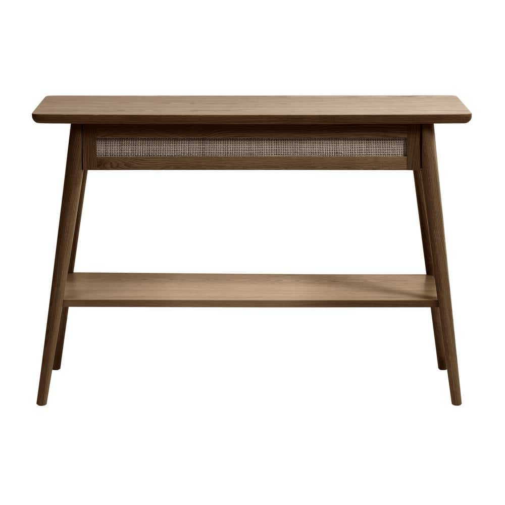 Frida 43 in. Smoked Oak Rectangle Wood Veneer End Table with Shelf