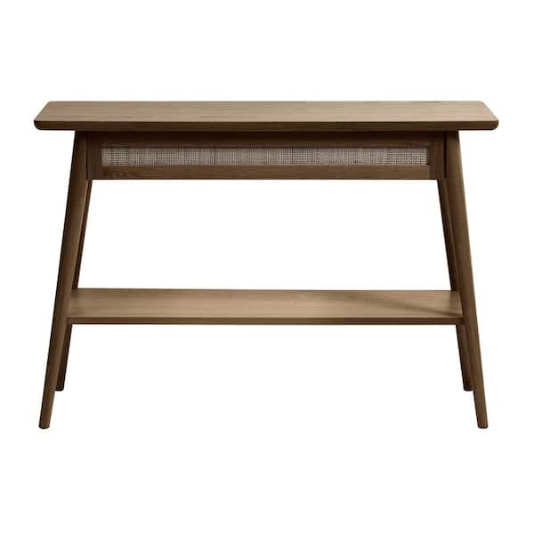 Unbranded Frida 43 in. Smoked Oak Rectangle Wood Veneer End Table with Shelf