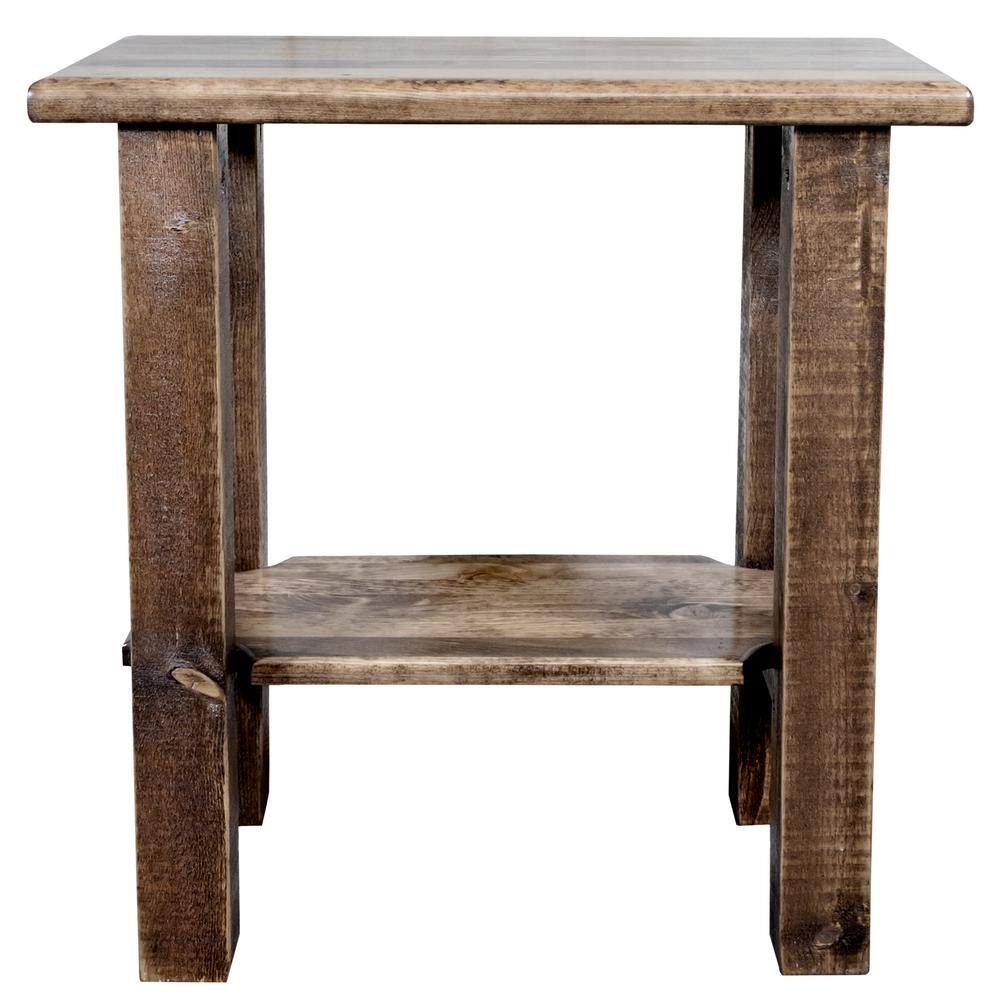 Early American Pine Rectangular Wood End Table