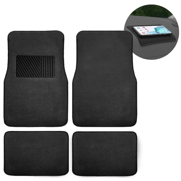 FH Group Non Slip Black with Striped Heel Pad 4 Pieces 28 in. x 18 in. Soft Carpet Car Floor Mats