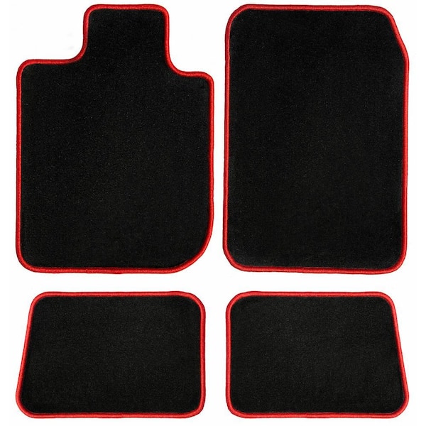 Lincoln Town Car Black w Red Edging Carpet Car Mats/Floor Mats, Custom Fit for 2003-2011 Driver, Passenger and Rear Mats