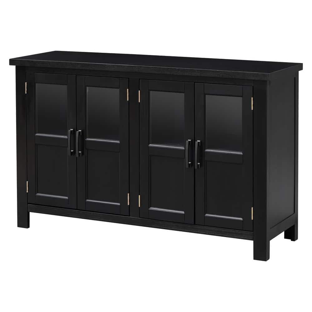 51 in. W x 15.6 in. D x 34 in. H Black Linen Cabinet with Glass Doors and A
