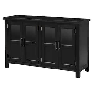 51 in. W x 15.6 in. D x 34 in. H Black Linen Cabinet with Glass Doors and Adjustable Shelves
