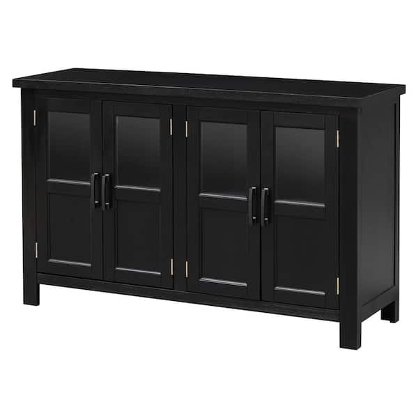 51 in. W x 15.6 in. D x 34 in. H Black Linen Cabinet with Glass Doors ...