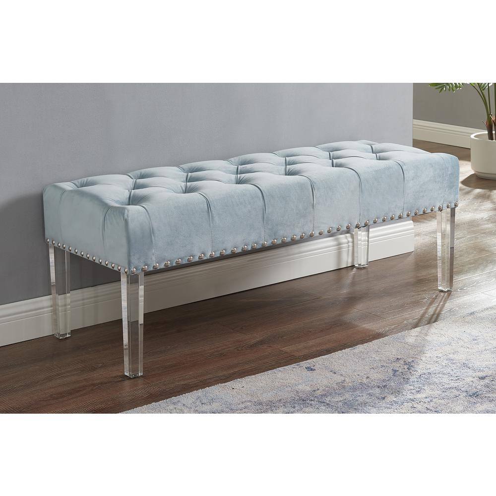 Vivian 49'' Light Blue Velvet Tufted Bench with Acrylic Legs
