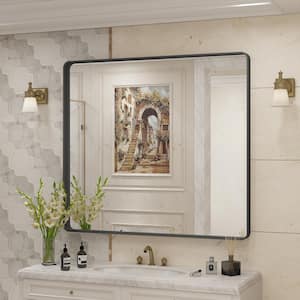 40 in. W. x 36 in. H Rectangular Framed French Cleat Wall Mounted Tempered Glass Bathroom Vanity Mirror in Matte Black