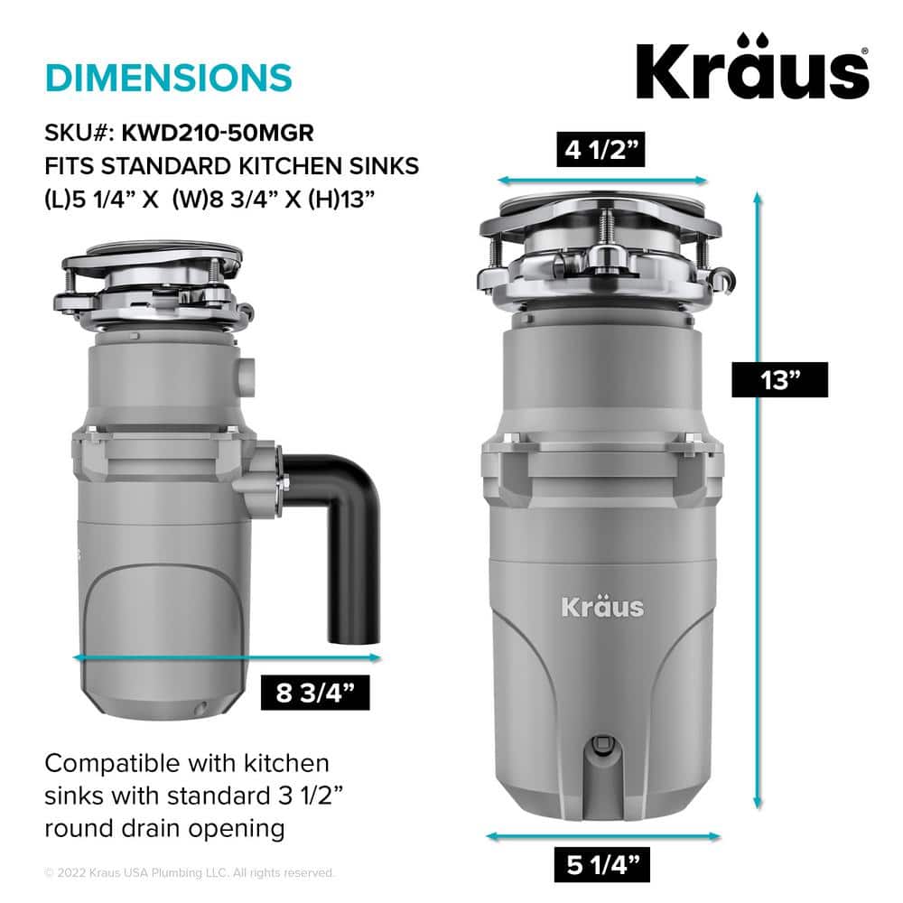 Matte Grey High-Speed 1/2 HP Continuous Feed Garbage Disposal