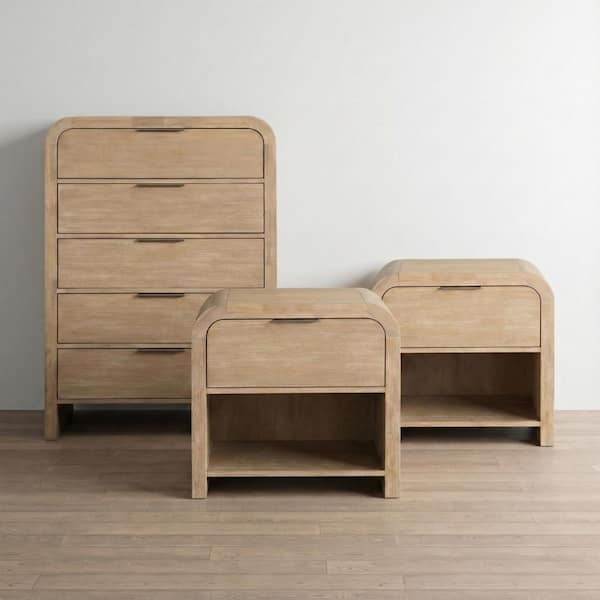 Falkner Modern 3-Piece Natural 1-Drawer Set of 2 Nightstands and Chest