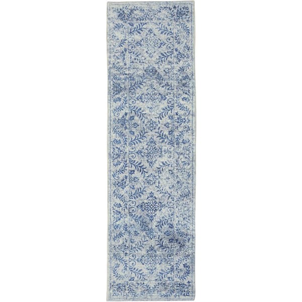 MILLERTON HOME Maeva Blue Bordered Transitional 2 ft. x 7 ft. Runner Rug