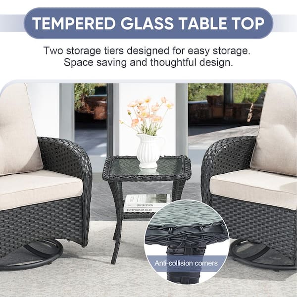 Opohoro PlainCurve 3-Piece Black Wicker Swivel Outdoor