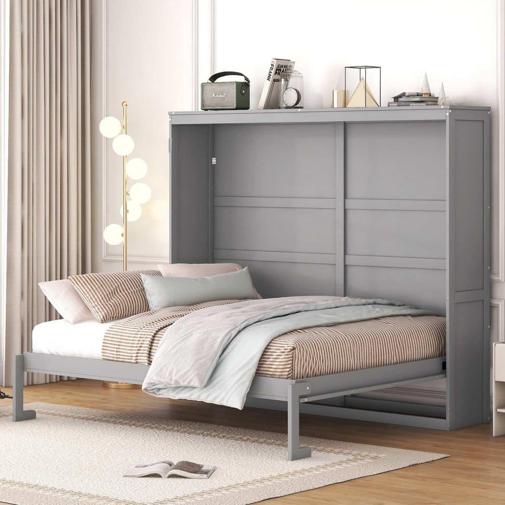 Gray Wood Frame Queen Murphy Bed