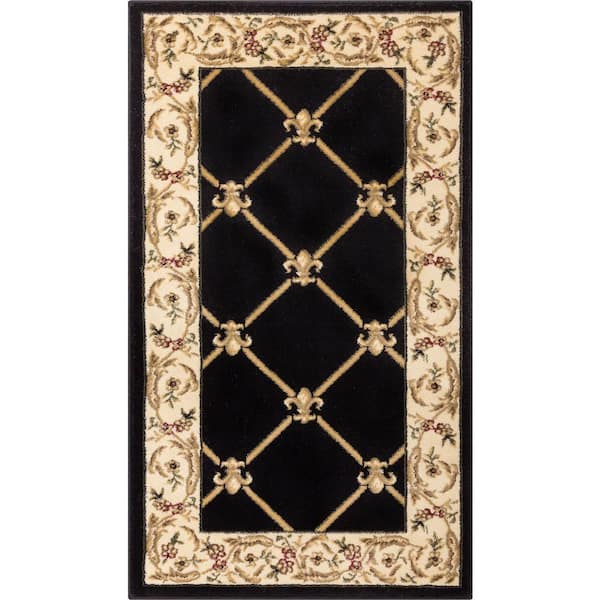 Well Woven Timeless Fleur De Lis Black 2 ft. x 4 ft. Formal Area Rug