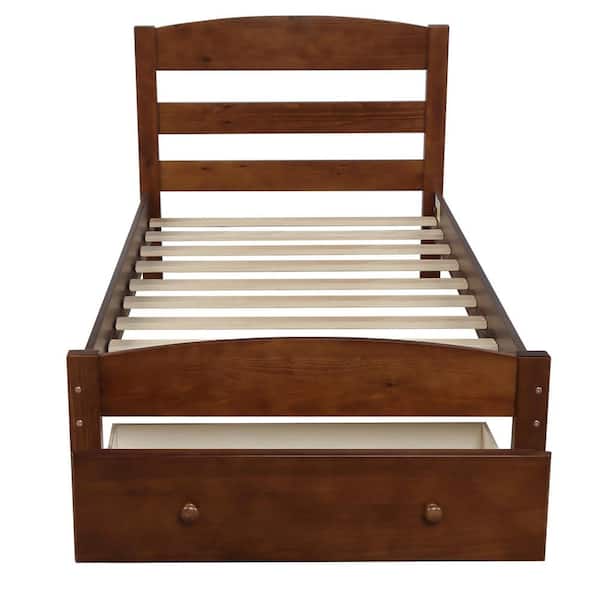 Boyel Living Walnut Wood Platform, Twin Bed With Storage Drawers And Headboard