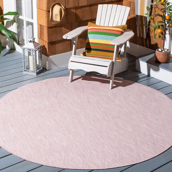 Courtyard Pink 7 ft. x 7 ft. Solid Color Diamond Indoor/Outdoor Round Area Rug