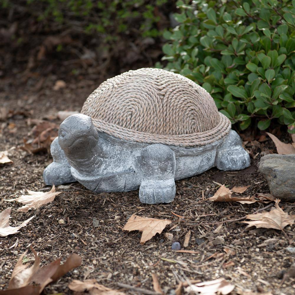 20.1" Gray and Brown Polystone Rope Shell Turtle Statue
