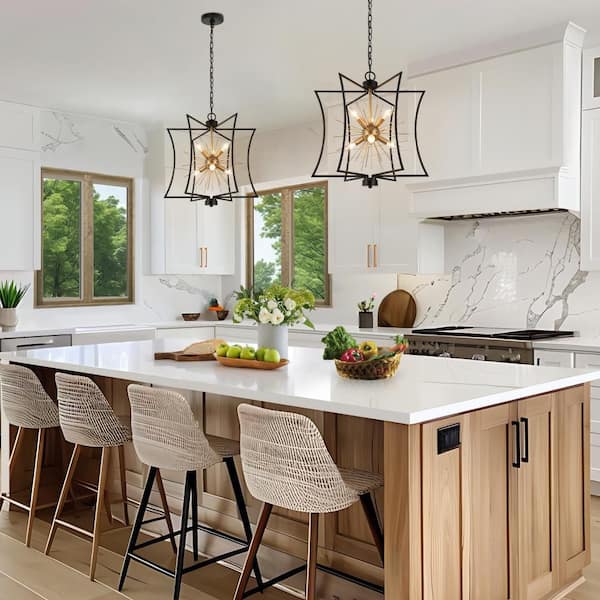 20.5 in. 6-Light Black Kitchen Island Pendant Light, Modern Dining Room Cage Chandelier, Dark Gold Sputnik Chandelier