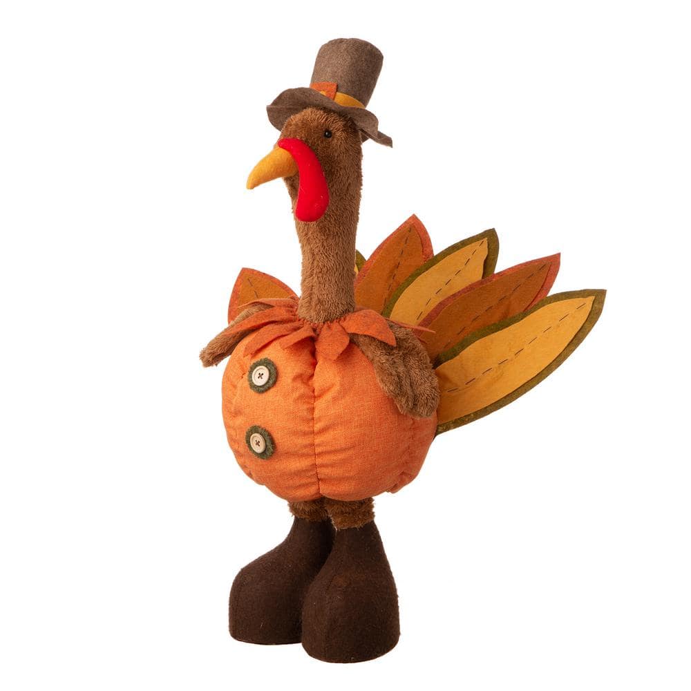 Autumn Orange Fabric Turkey Decor with Telescoping Legs