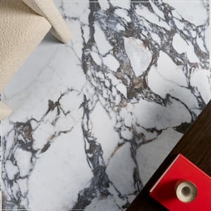 Signet Arabescato White 8 in. x 0.35 in. Marble Look Satin Porcelain Floor and Wall Tile Sample