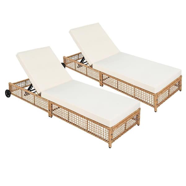Gray Meatl Outdoor Lounge Chair with Beige Cushion and Wheels, 5