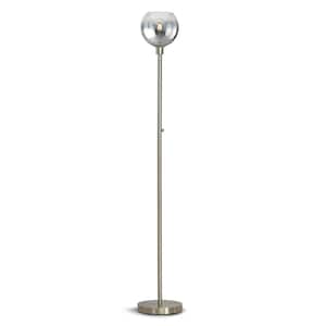 Metro 71 in. Brushed Nickel LED Dimmable Torchiere Floor Lamp with LED Bulb, Chrome Glass Shade