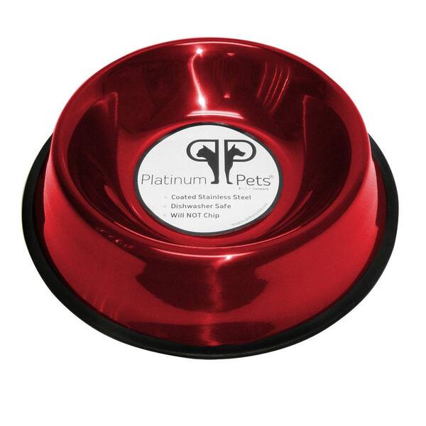 Platinum Pets 3 Cup Stainless Steel Non-Embossed Non-Tip Bowl in Red