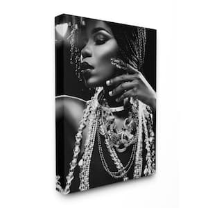 24 in. x 30 in. "Fashion Model Adorned in Jewelry Black and White Portrait" by Design Fabrikken Canvas Wall Art