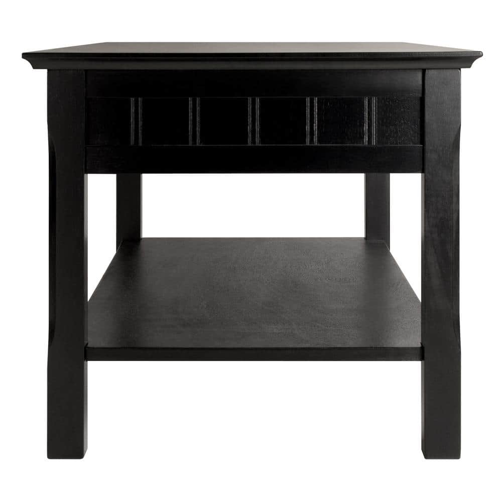 Black Rectangular Wood Coffee Table with Storage Drawers