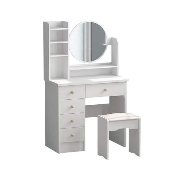5 Drawers White Makeup Vanity Table Set, Vanity Tables With Drawers