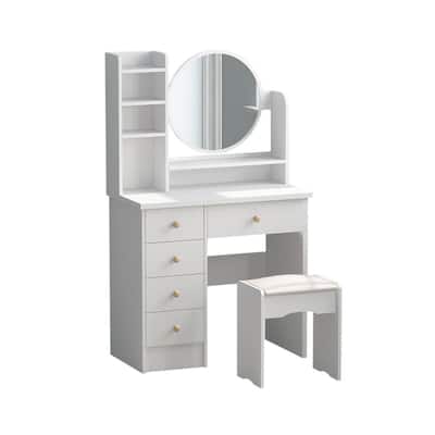 Makeup Vanities Bedroom Furniture, 4 Drawer Makeup Vanity Table With Flip Top Mirror White Grey