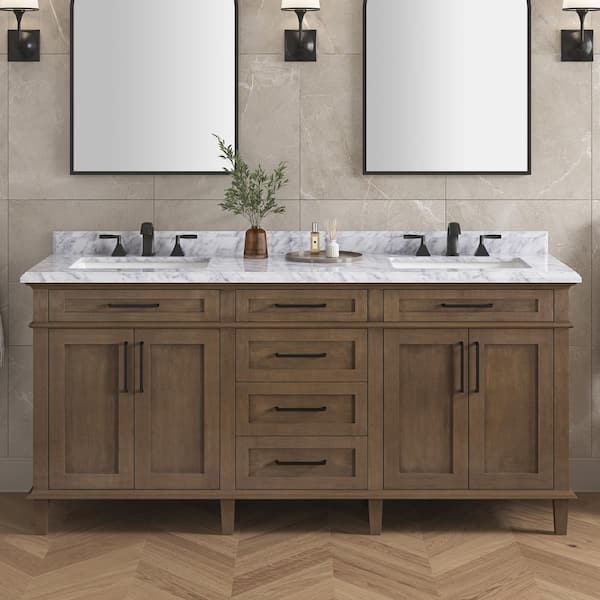 Sonoma 72 in. Double Sink Almond Latte Bath Vanity with Carrara Marble Top (Assembled)